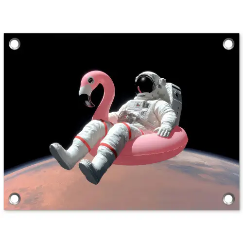 Astronaut - Flamingo - Zwemband - Roze tuinposter los doek klein -3d