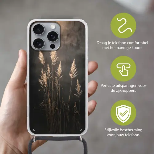 Siergras - Pluimen - Verlichting - Zwart Hoesje iPhone 16 Pro Max met koord klein -sfeer2_NL