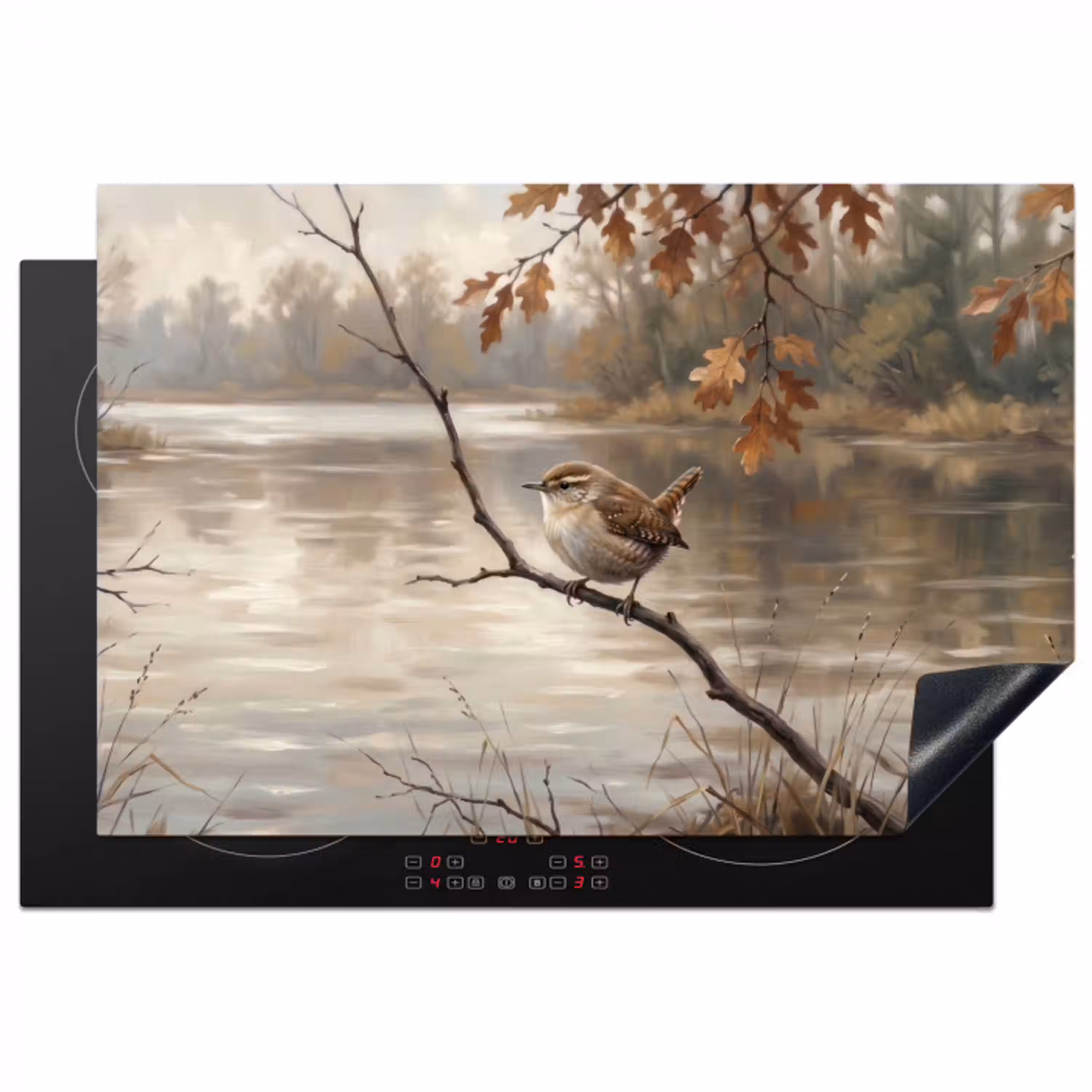 Winterkoninkje - Tak - Rivier - Natuur - Sfeervol Inductie beschermer vinyl 3mm klein -3d