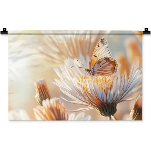 Vlinder - Bloem - Oranje Wandkleed katoen klein -zz3d
