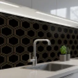 Zwart - Goud - Zeshoek keuken achterwand 2 middel 871 -3d_schuin