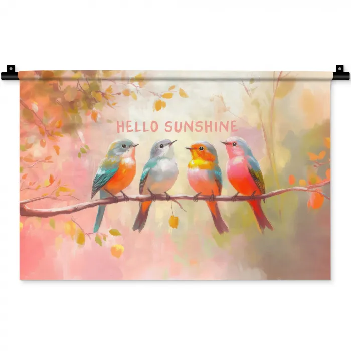 Vogels - Tak - Quote - Roze Wandkleed katoen klein -zz3d