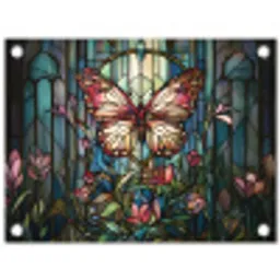 Vlinder - Roze - Bloemen - Bladeren tuinposter los doek klein -3d