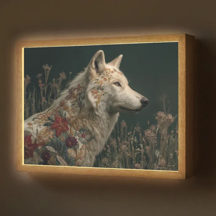 Wolf - Bloemen - Natuur Light Box met batterij (Wandlamp) middel -z3d_website