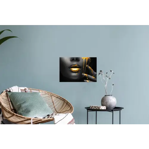 Vrouw - Zwart - Goud - Gezicht - Lippen Muursticker klein -plant