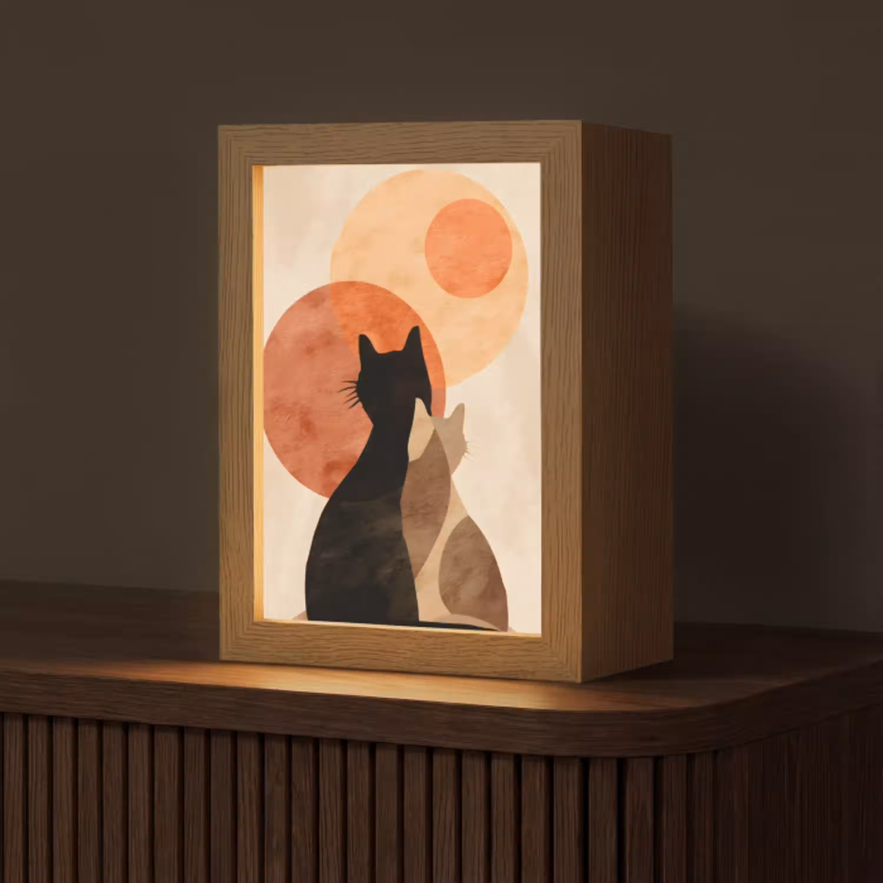 Katten - Zwart - Abstract - Cirkels Light Box met kabel (Tafellamp) klein -z3d_website