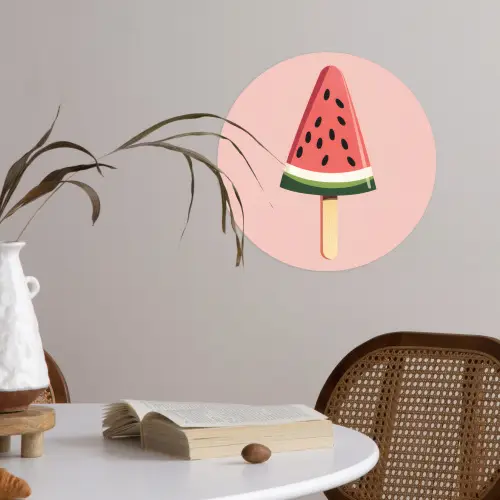Watermeloen - Ijsje - Pitjes - Rood Wandcirkel behangsticker klein -sfeer3