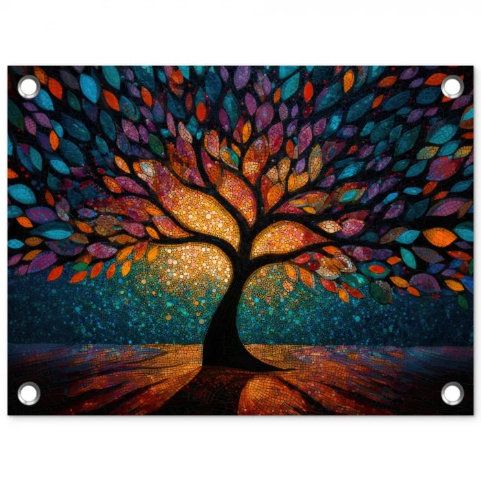 Mozaïek - Kleurrijk - Boom - Takken tuinposter los doek klein -3d