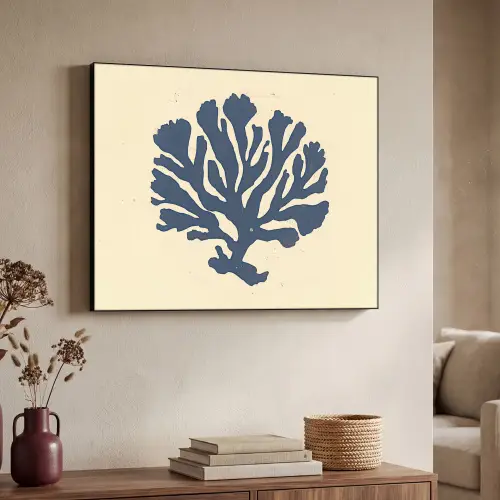 Blauw koraal - Vertakkingen - Beige Textielframe zwart klein -sfeer3