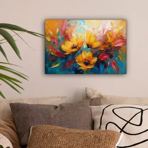 Bloemen - Dahlia - Kunst - Oranje - Watercolor canvas 2cm klein -sfeer1