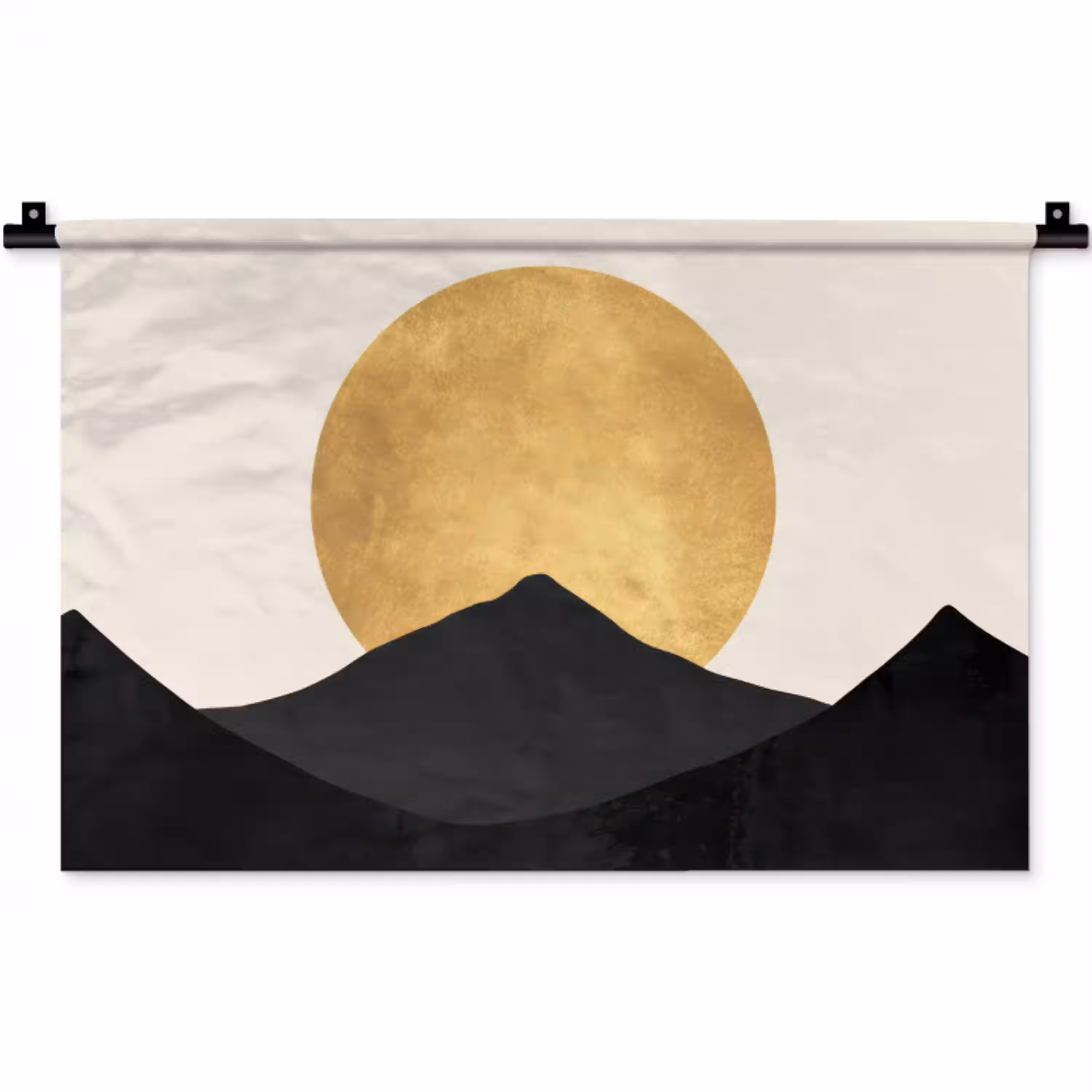 Bergsilhouetten - Gouden cirkel - Beige Wandkleed katoen klein -zz3d
