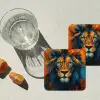 Schilderij - Leeuwenkop - Oranje onderzetter kurk middel -sfeer4