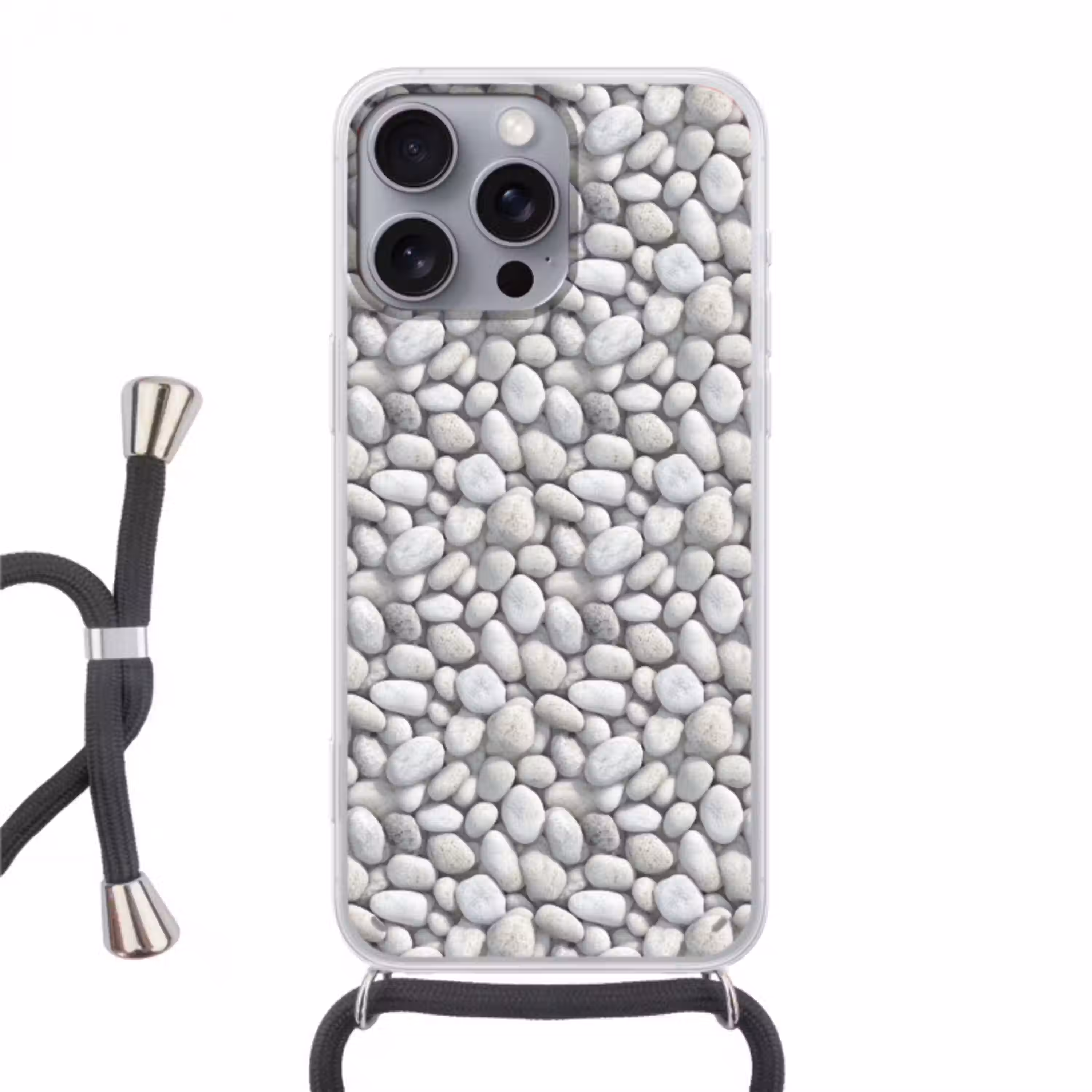Steentjes - Grijs - Ovaal Hoesje iPhone 16 Pro Max met koord klein 804 -3d