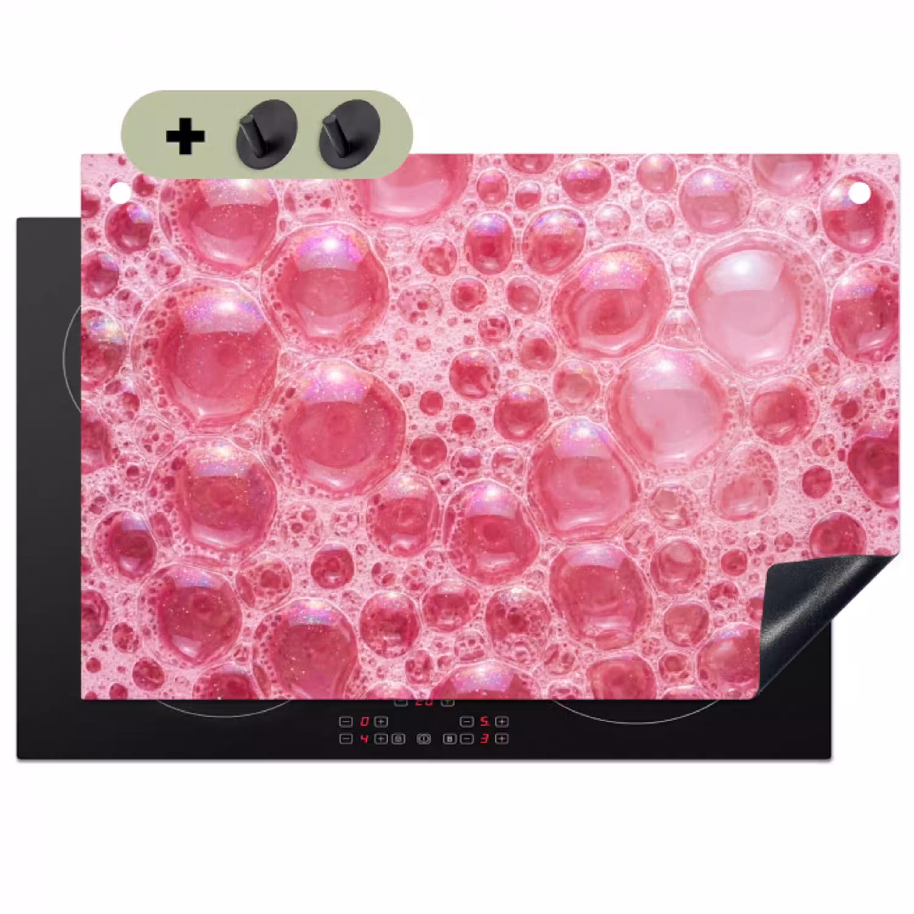 Roze - Schuim - Bubbels Inductie beschemer met haakjes klein -3d