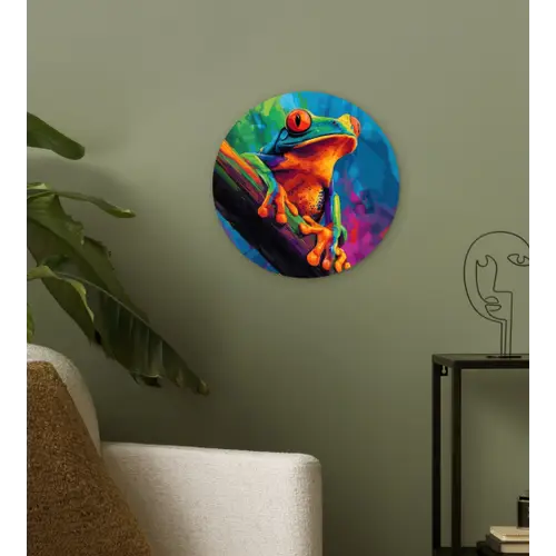 Kikker - Felgekleurd - Tak - Regenboog Wandcirkel kunststof plaat 5mm dik klein -sfeer3