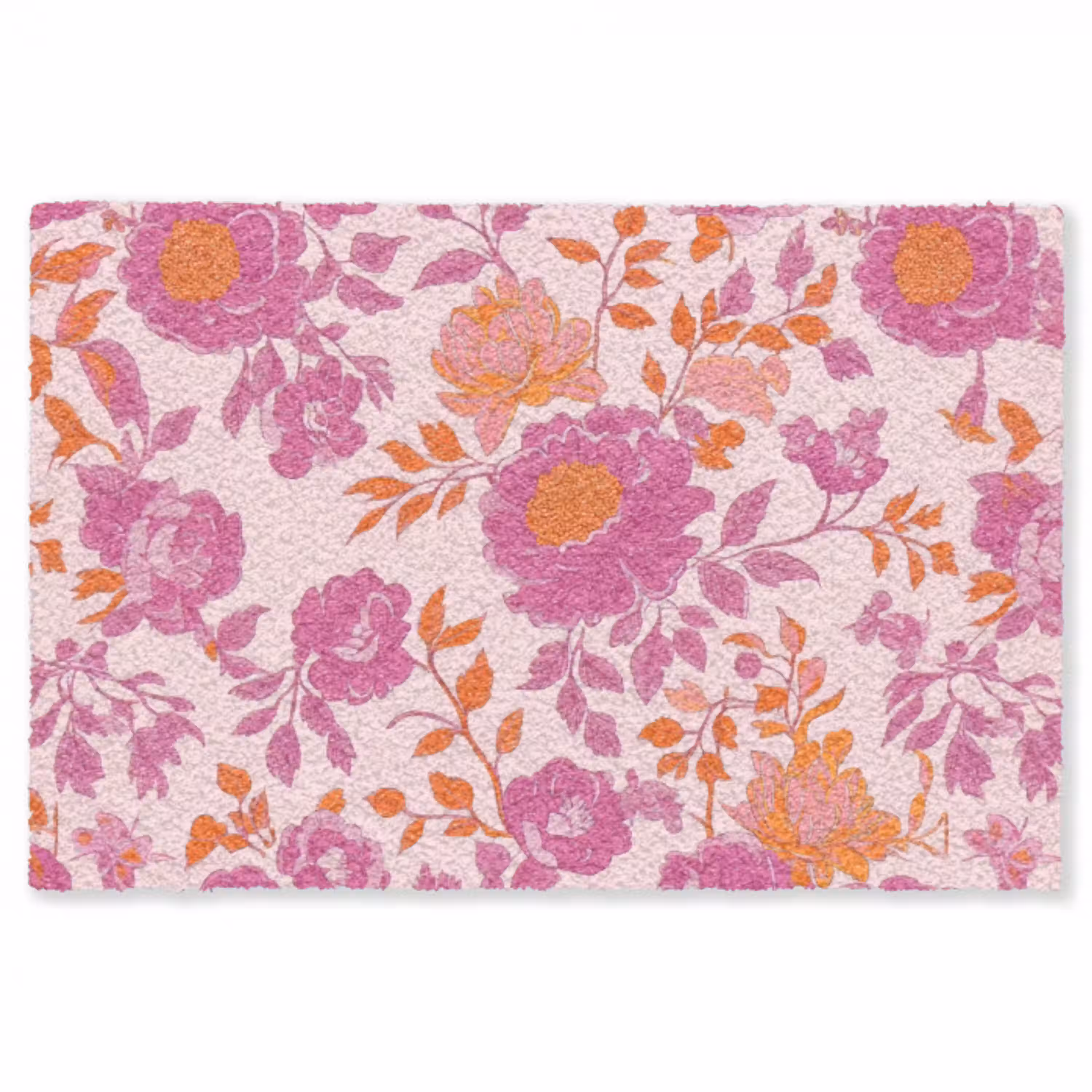 Bloemenpatroon - Roze - Oranje - Bloemen Vloerkleed Rechthoek klein -3d