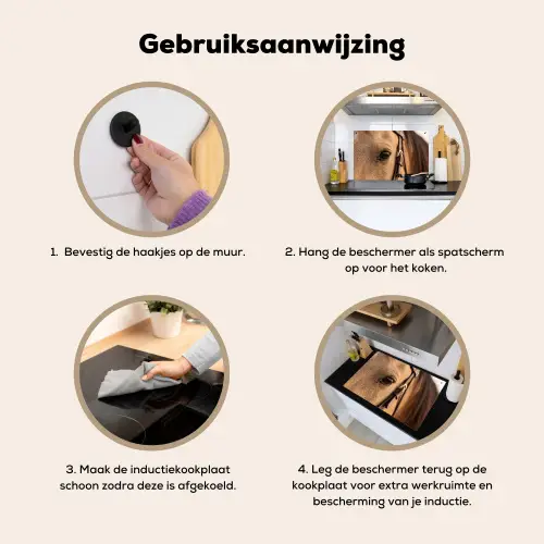 Paard - Oog - Bruin Inductie beschemer met haakjes klein -ky-gebruik-nl