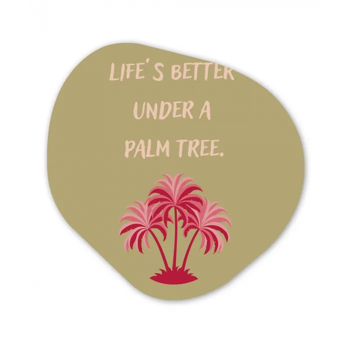 Groen - Zomer - Quote - Palmboom Wandcirkel Organisch Aluminium middel -3d