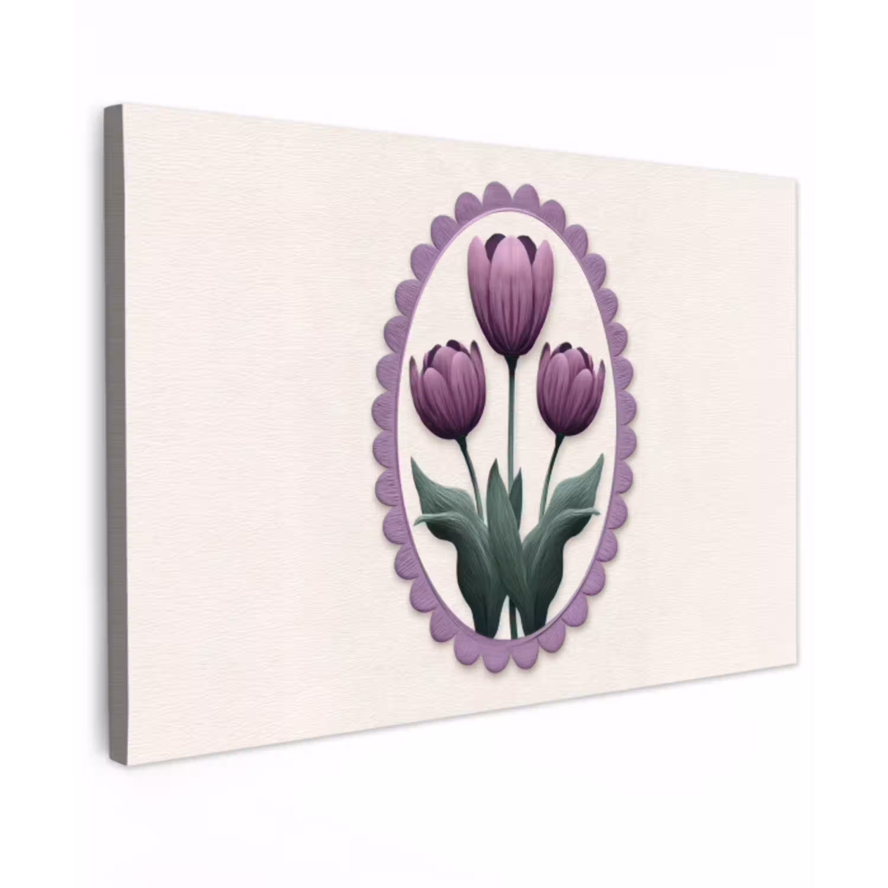 Tulpen - Paars - Lijst - Bladeren Tuinposter op houten frame 2 cm dik klein -3d