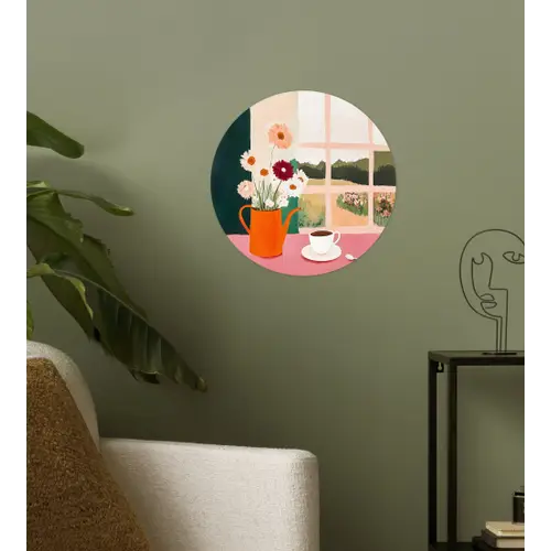 Bloemen - Koffie - Raam Wandcirkel behangsticker klein -sfeer2