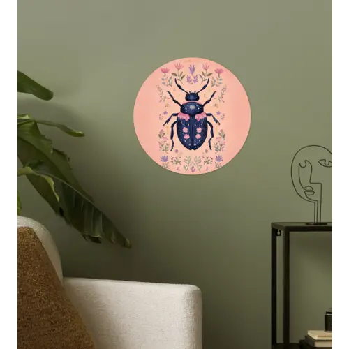 Kever - Donkerblauw - Bloemen - Sierlijk Wandcirkel behangsticker klein -sfeer2