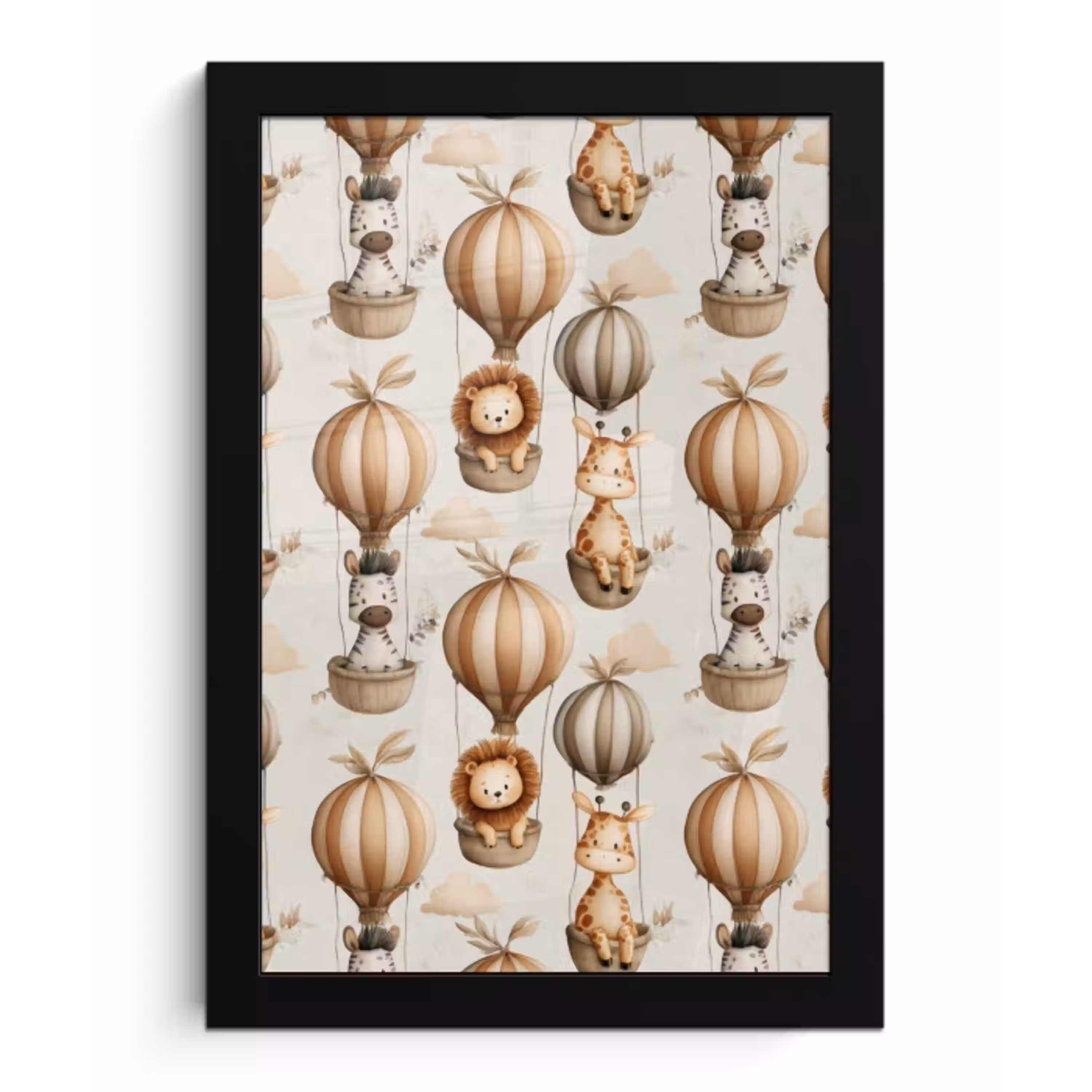 Safari - Luchtballonen - Taupe fotolijst zwart zonder passe partout klein 224 -3d