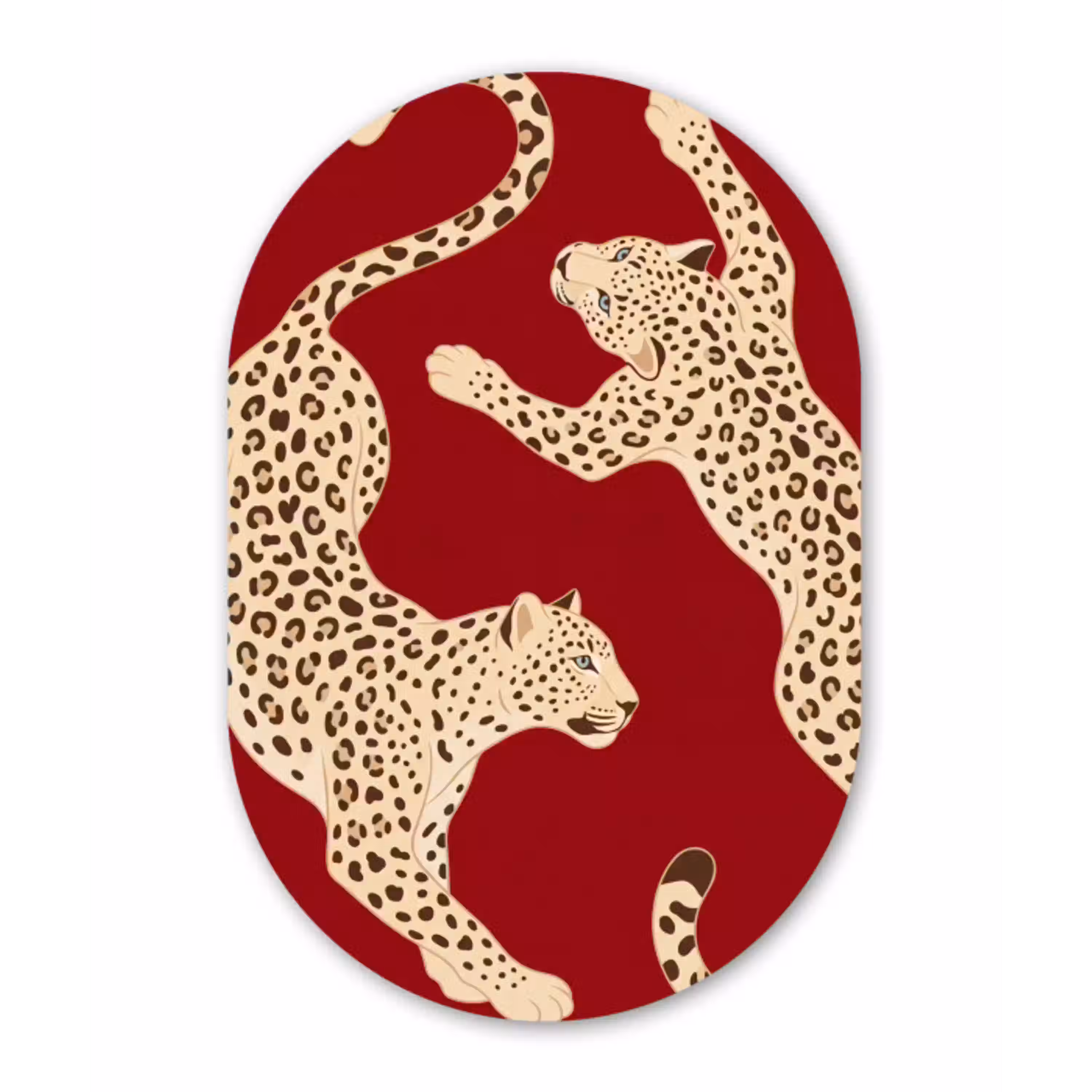 Dieren - Luipaard - Abstract - Rood - Modern Wandcirkel Ovaal Aluminium middel -3d