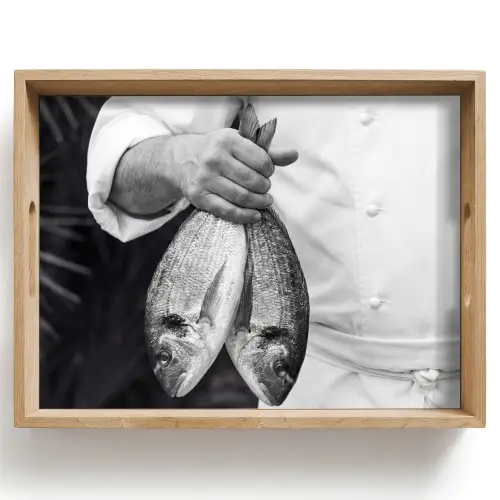 Vissen - Chef - Zwart - Wit Dienblad Rechthoek middel -z3d_shopping