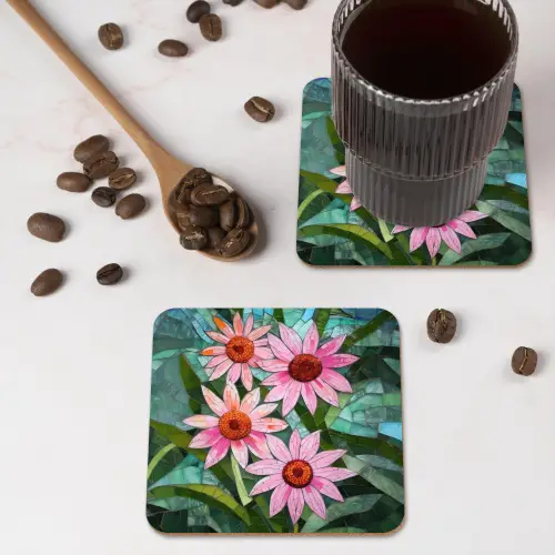 Bloemen - Roze - Glasmozaïek onderzetter kurk middel -sfeer2