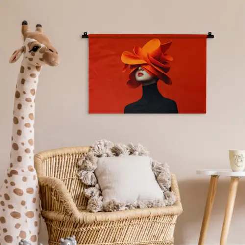 Oranje - Hoed - Vrouw Wandkleed katoen klein -wsfeer5_kind
