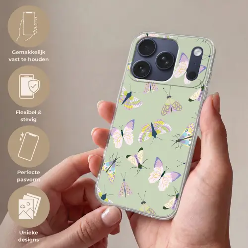 Vlinders - Insecten - Groen - Kleurrijk Telefoonhoesje iPhone 17 Pro klein -sfeer3_NL