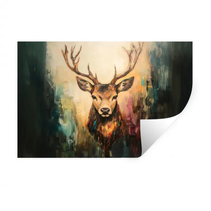 Hert - Geverfd - Gewei - Bruin Muursticker klein -3d