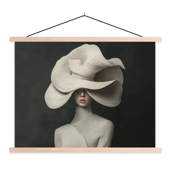 Modern - Vrouw - Hoed textielposter latten blank klein -3d