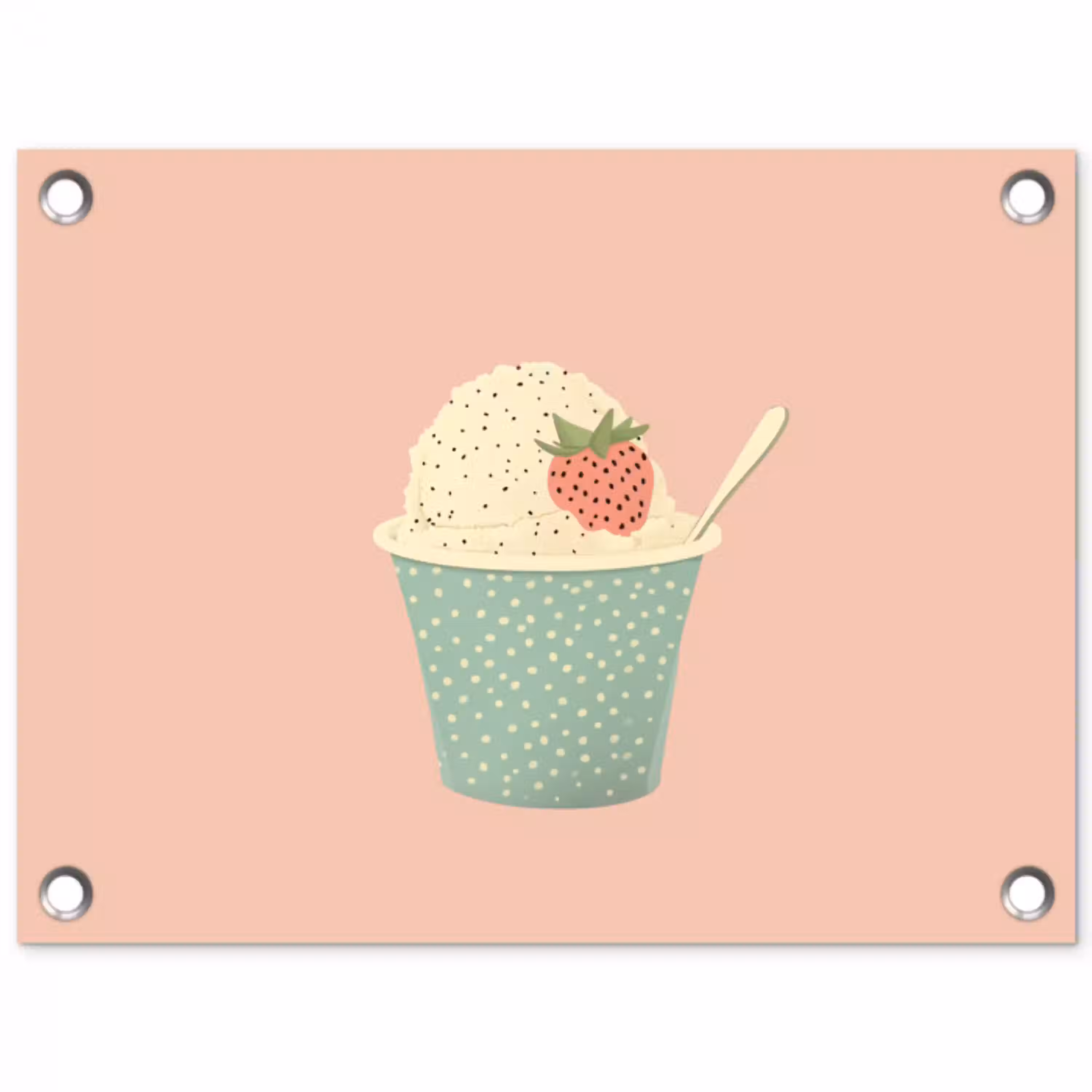 Bakje - Ijs - Aardbei - Roze tuinposter los doek klein -3d