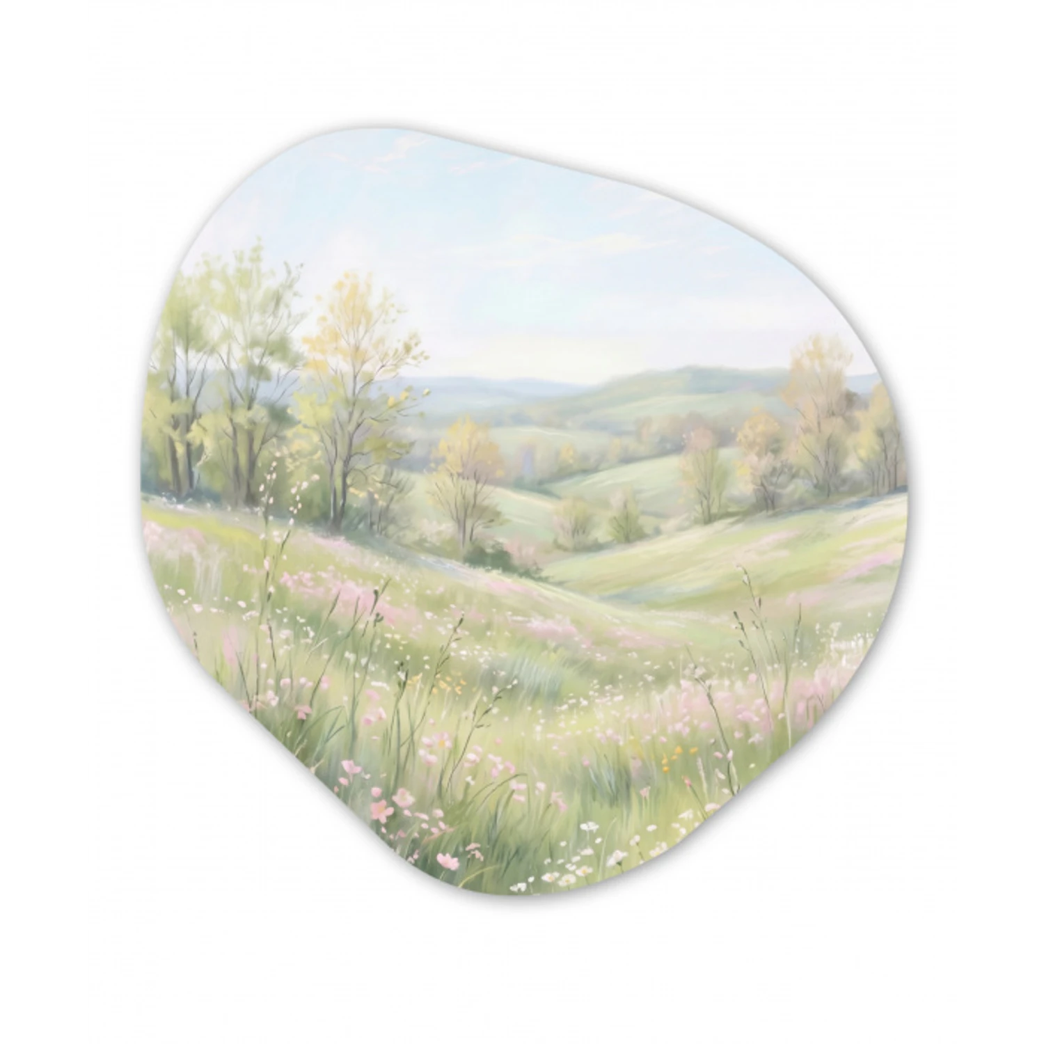 Bloemen veld - Bloemen - Groen Wandcirkel Organisch Aluminium middel -3d