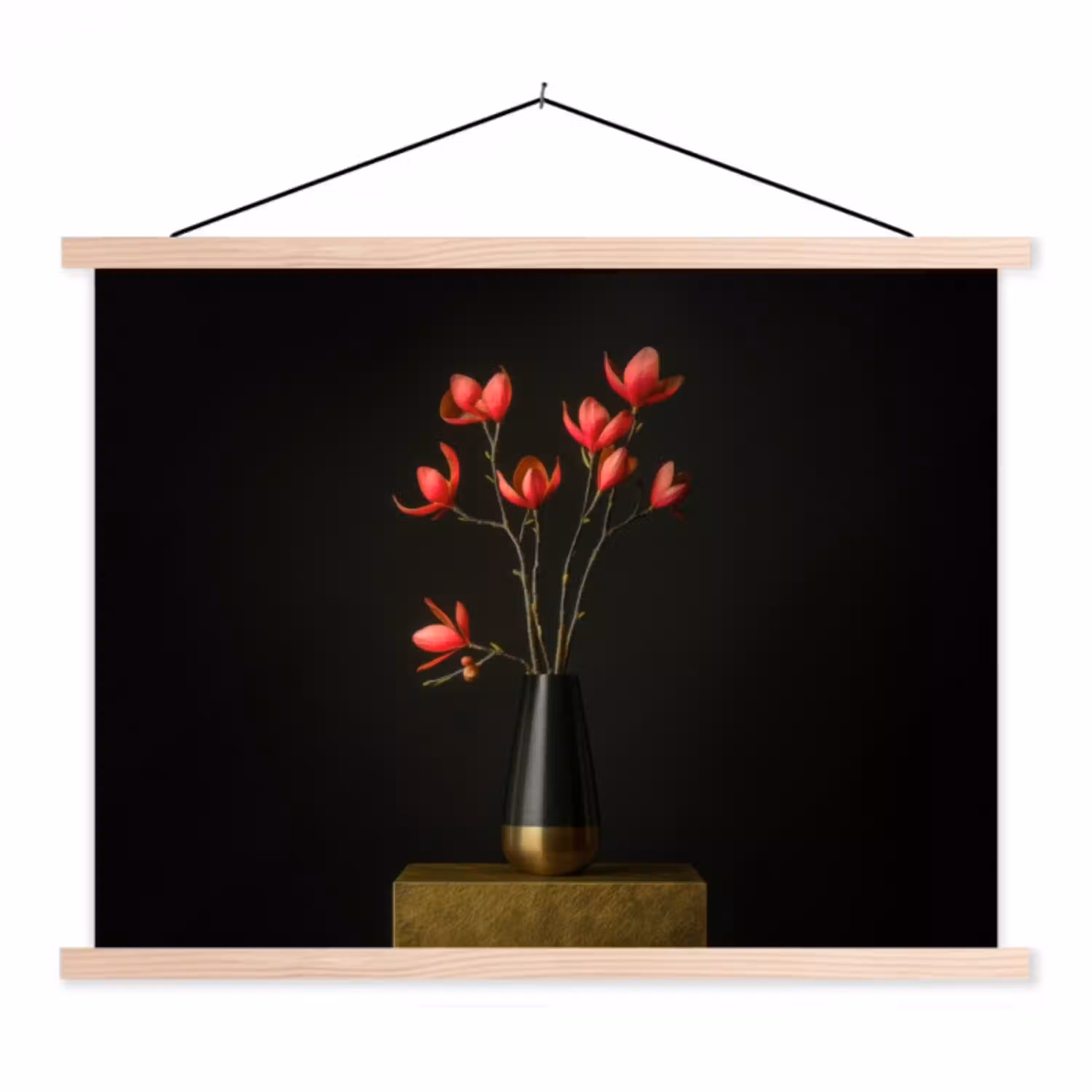 Rode - Bloemen - Vaas textielposter latten blank klein -3d