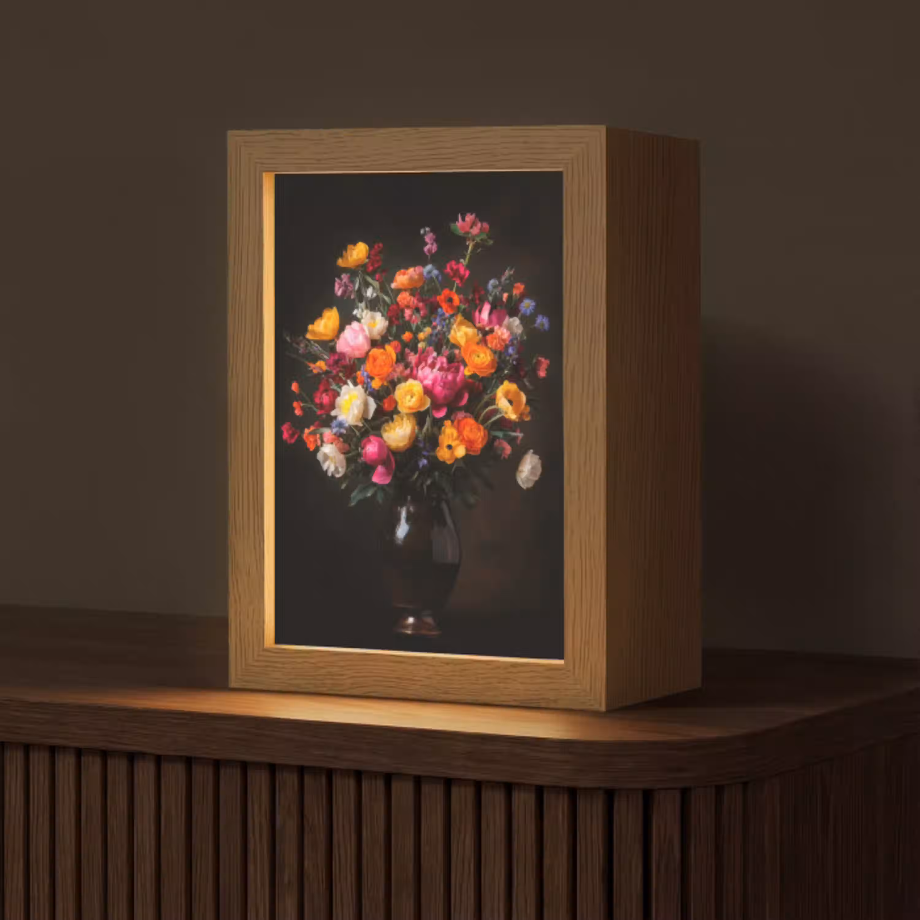 Kleurrijk - Boeket - Vaas - Donkerbruin Light Box met kabel (Tafellamp) klein -z3d_website