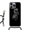 Lijntekening - Wit - Wielrennen - Snelheid Hoesje iPhone 16 Pro Max met koord klein -3d
