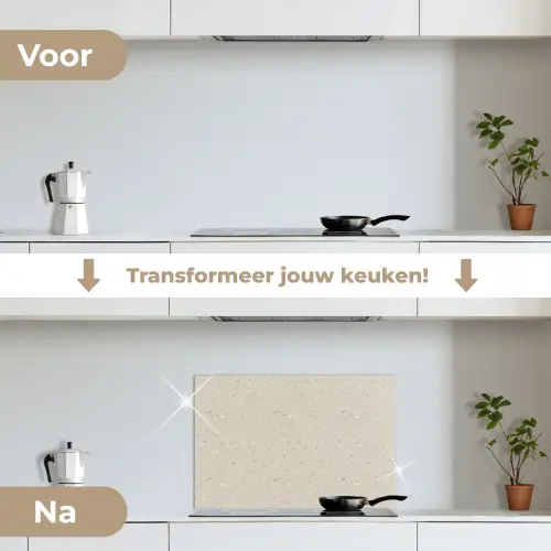 Lichtbeige - Terrazzo - Grijs keuken achterwand spatscherm klein 900 -voor_na_NL