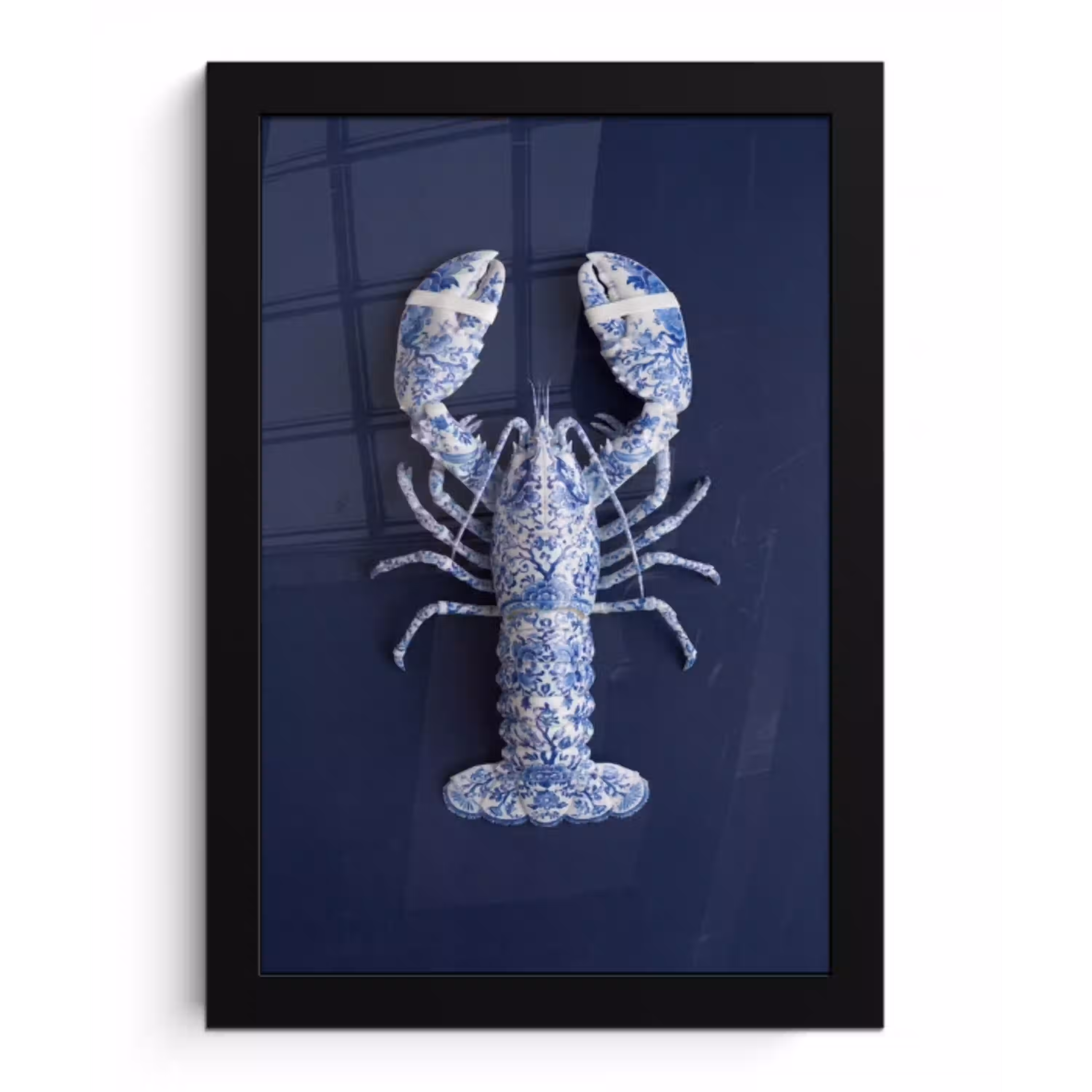 Kreeft - Porselein - Delfts - Blauw fotolijst zwart zonder passe partout klein -3d