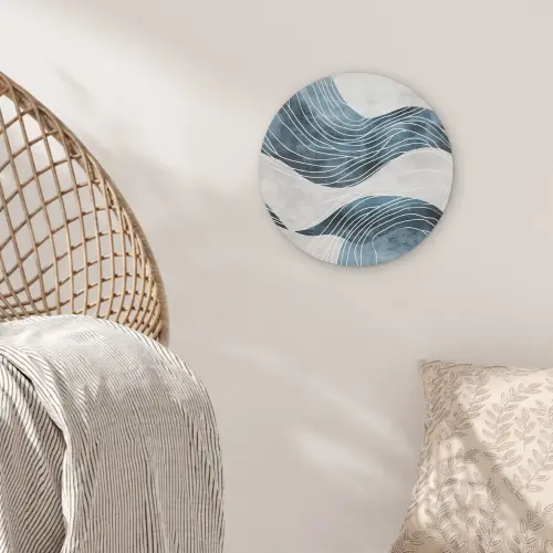 Lijnen - Golven - Abstract - Blauw Akoestische PET Vilt - Rond klein -sfeer4