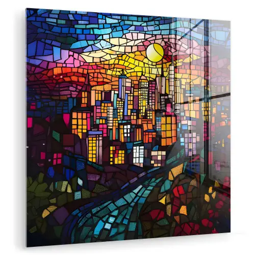 Stad - Maan - Mozaïek - Kleurrijk plexiglas 5mm klein -zzzproduct_nieuw
