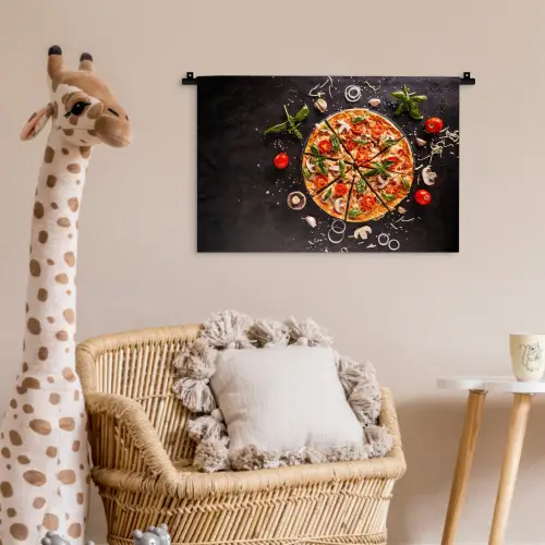 Pizza - Groente - Kruiden - Keuken - Industrieel Wandkleed katoen klein -wsfeer5_kind