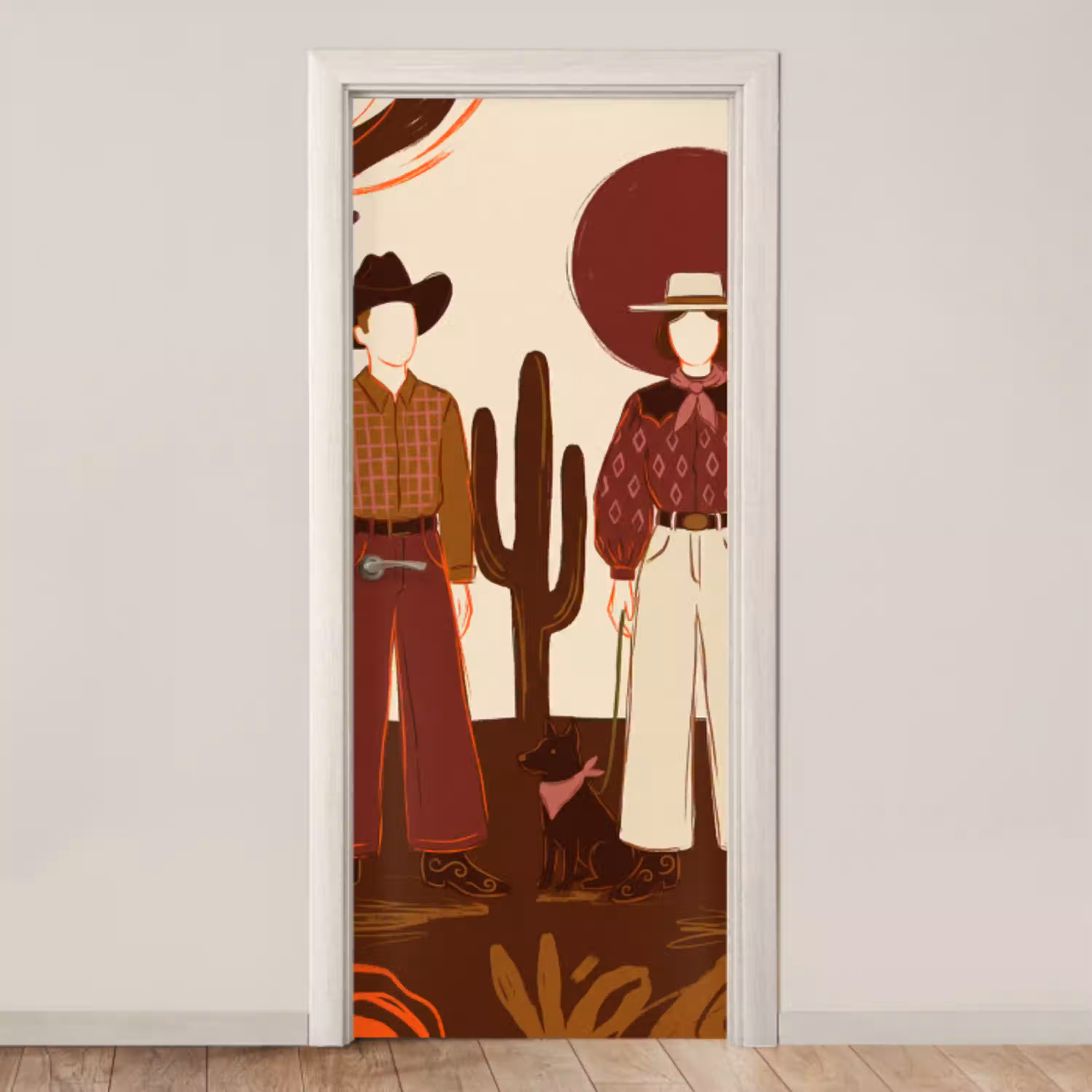 Mensen - Cowboykleding - Westerse stijl - Illustratie - Bruin deurposter klein -3d_beige
