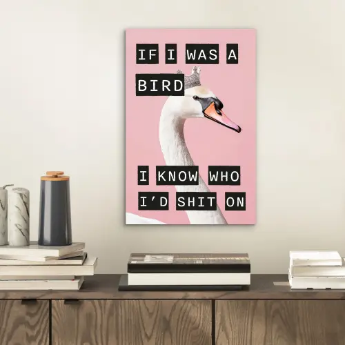 Zwaan - Vogel - Decoratie - Roze aluminium wit klein -sfeer1