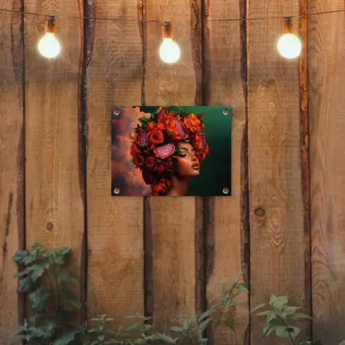 Vrouw - Drankenfruit - Rozen tuinposter los doek klein -sfeer1