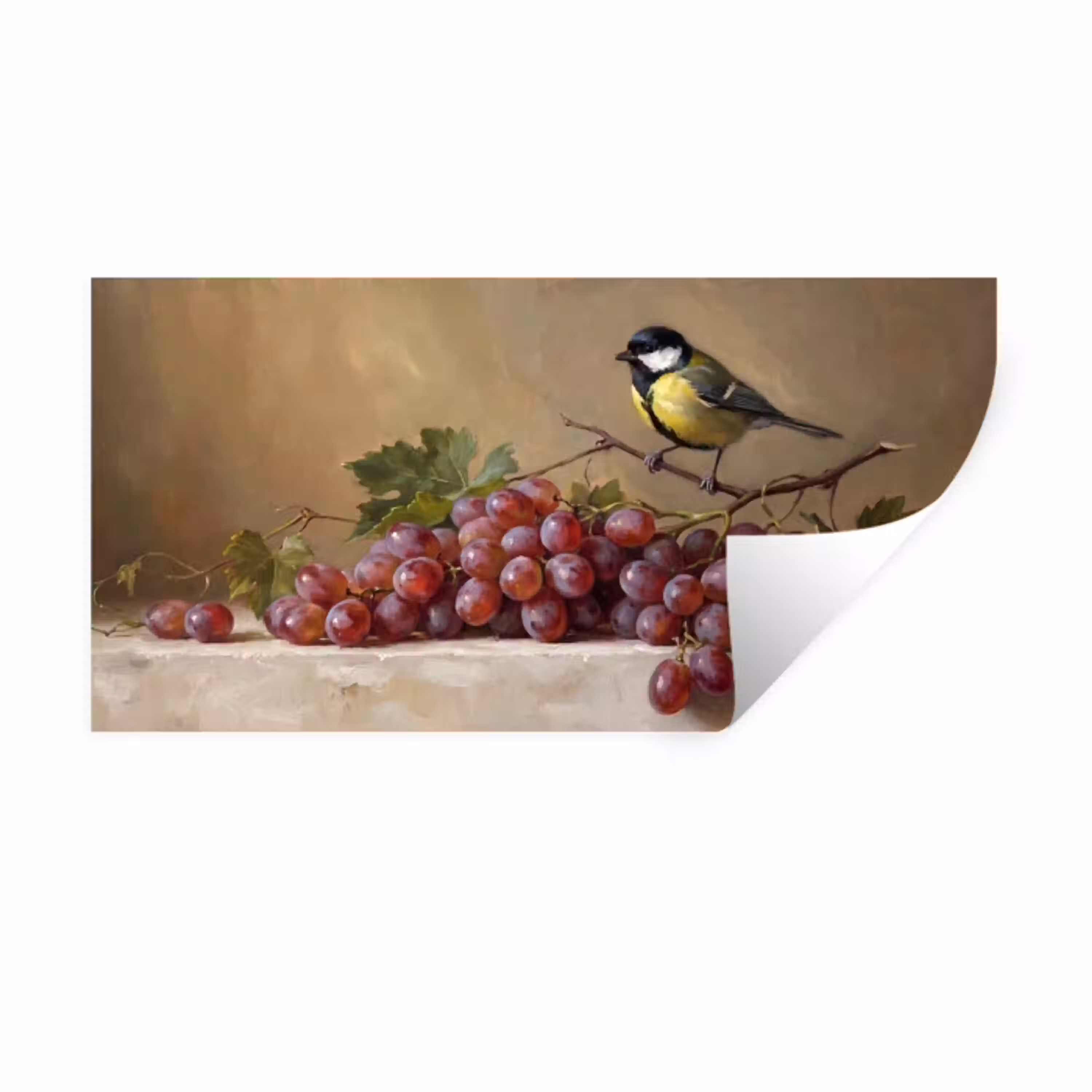 Vogel - Druiven - Stilleven Muursticker klein -3d