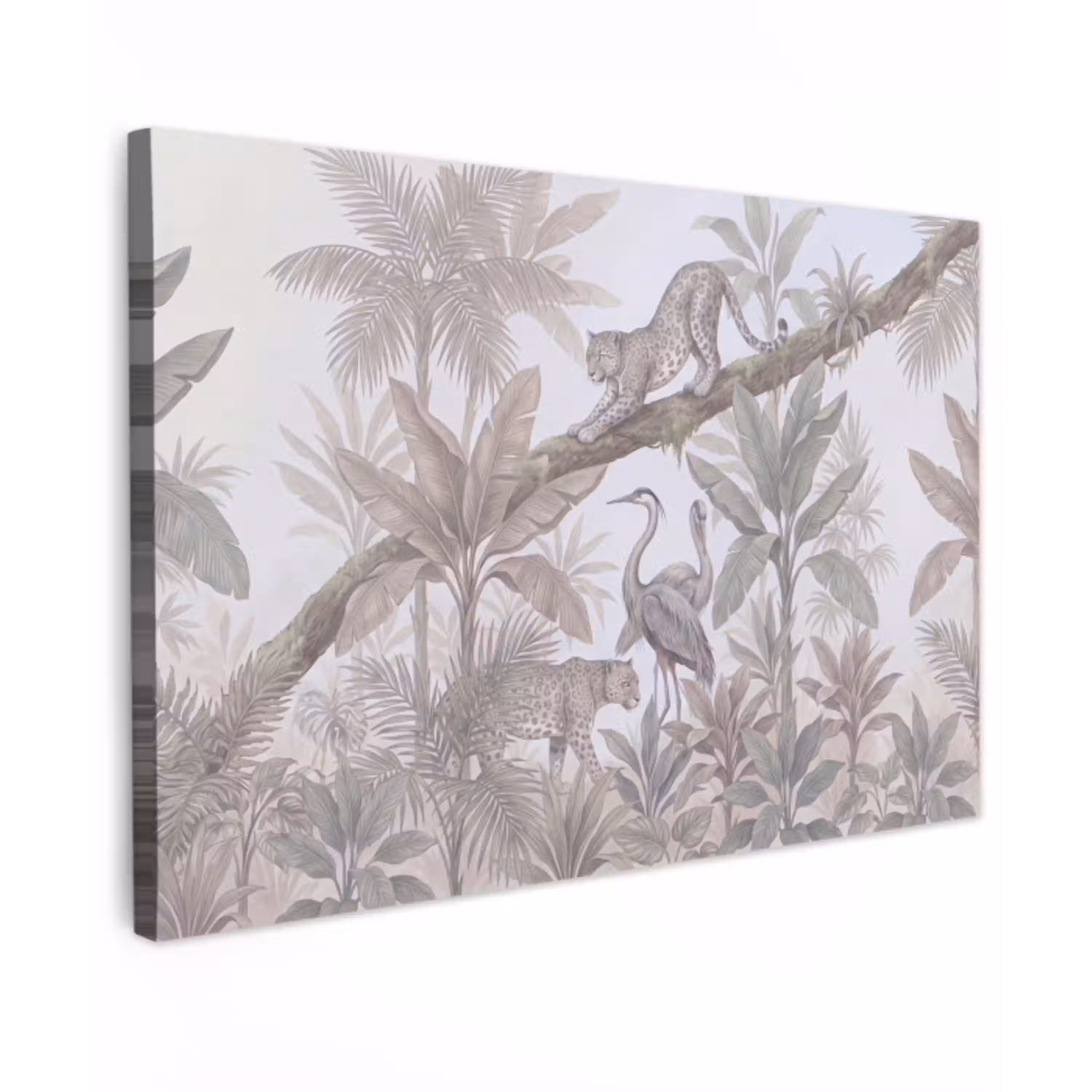 Kat - Vogel - Jungle - Illustratie - Dieren Tuinposter op houten frame 2 cm dik klein -3d