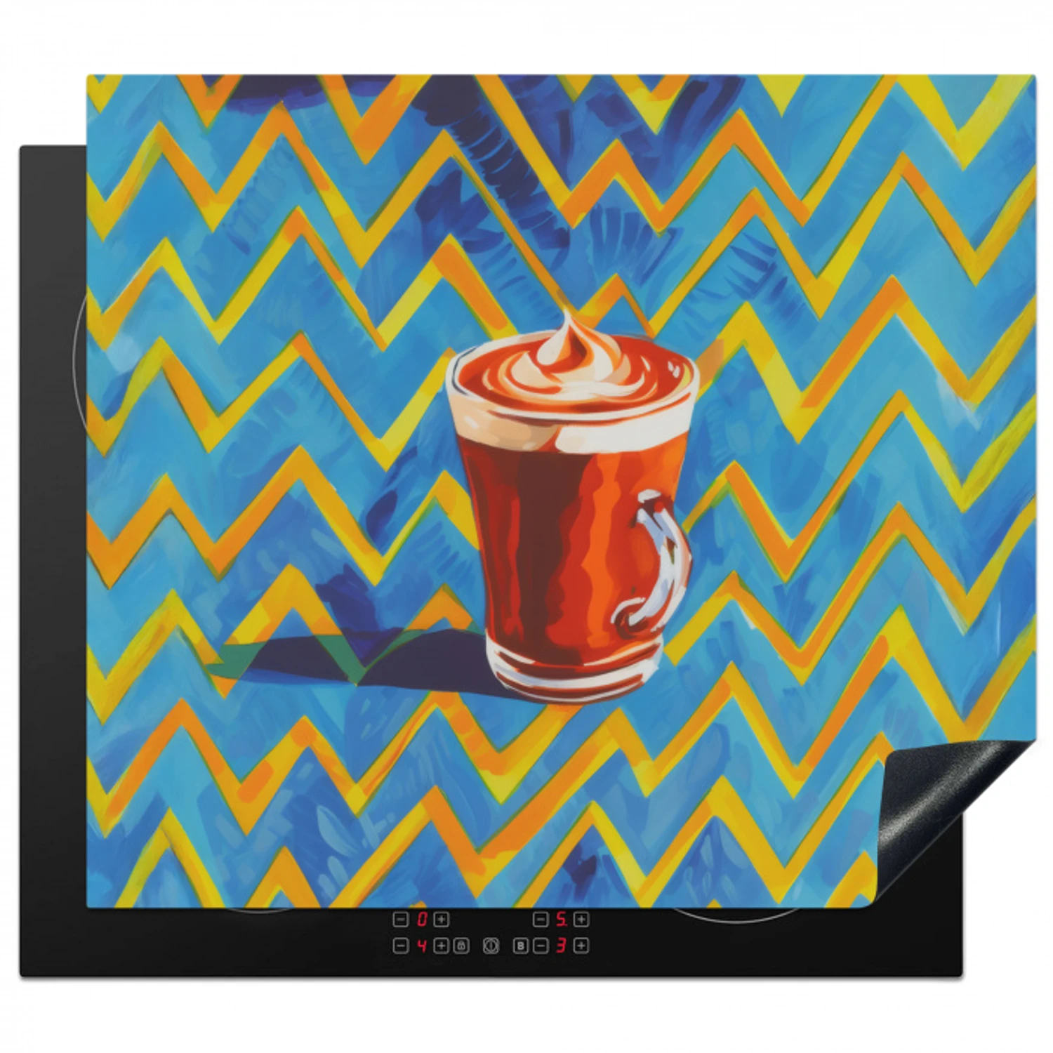 Mok - Koffie - Zigzag - Slagroom Inductie beschermer vinyl 3mm middel -3d