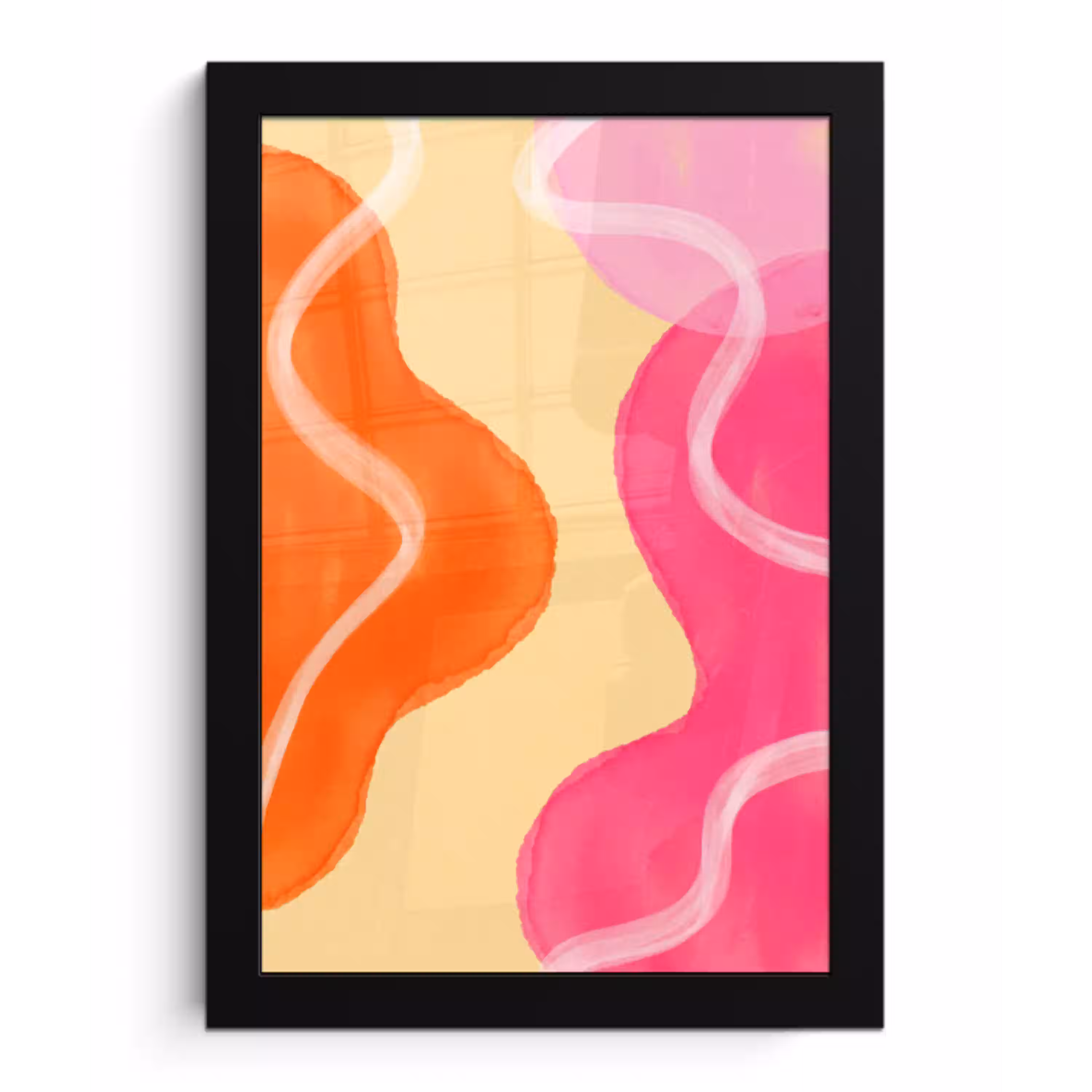 Abstract - Aquarel - Organisch - Oranje - Roze fotolijst zwart zonder passe partout klein -3d